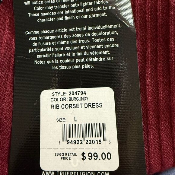 True Religion Burgundy Ribbed Corset Dress - Picture 6 of 7